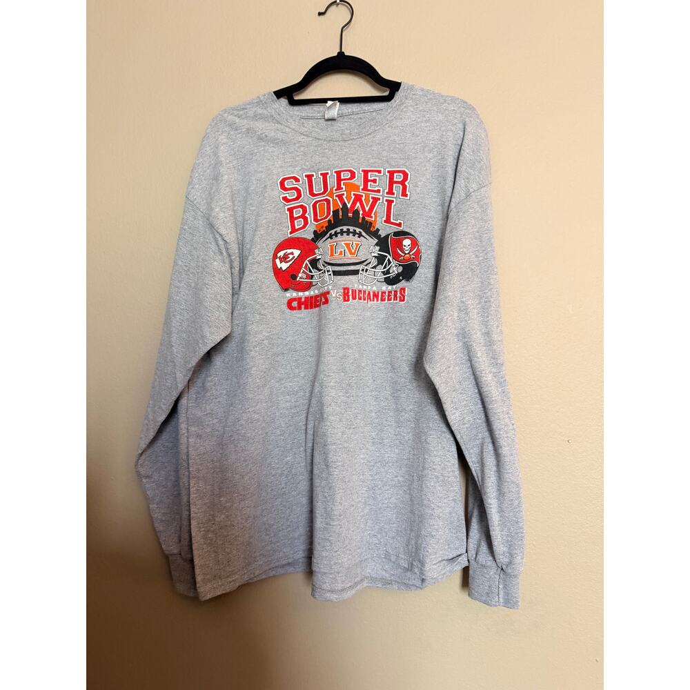 Super Bowl LV 55 Chiefs vs Buccaneers Graphic Long Sleeve Shirt Men’s XL Gray